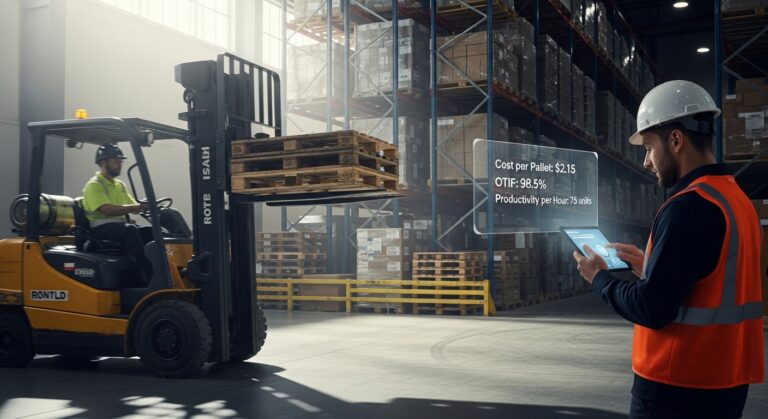 Empilhadeira de locação em operação ágil no chão de fábrica